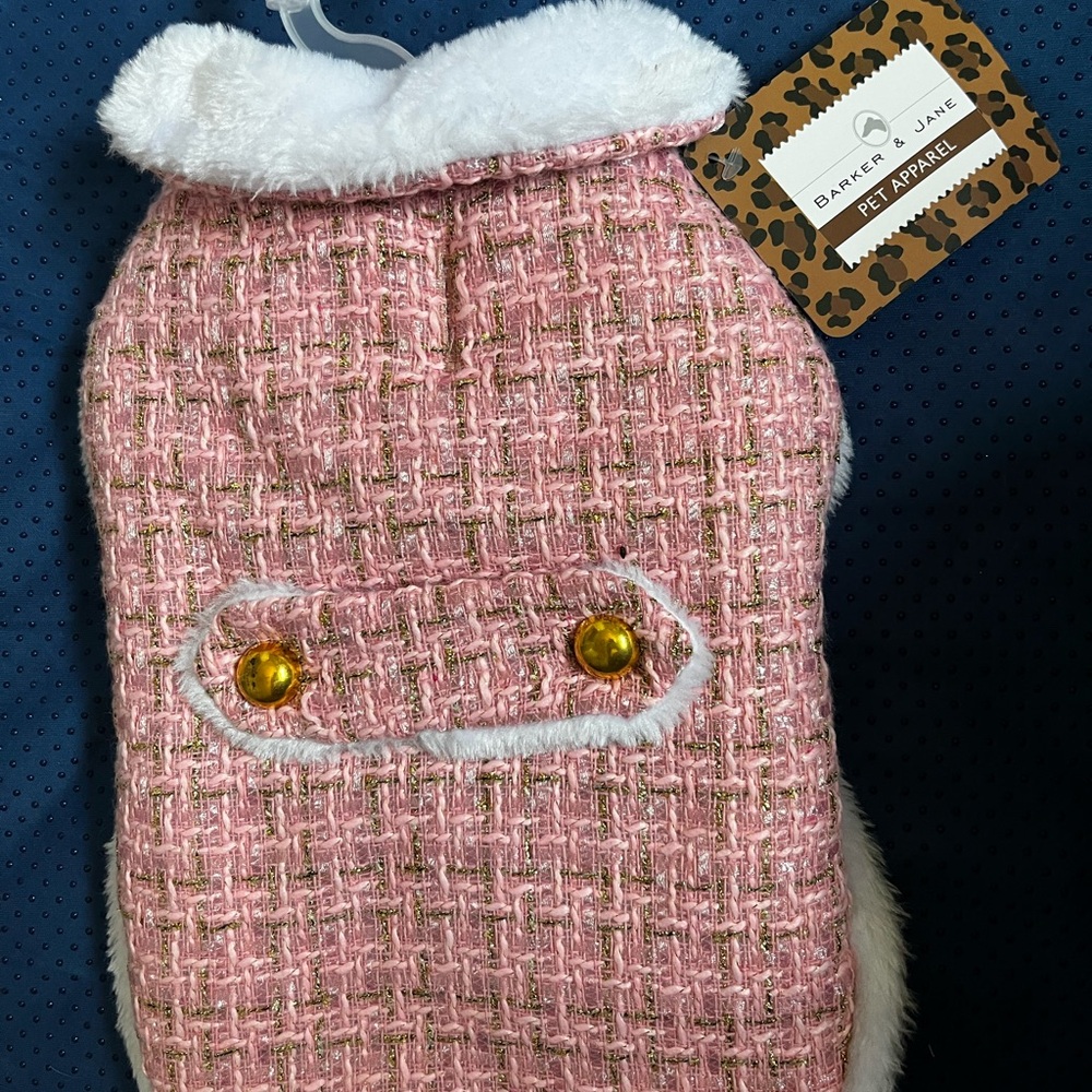 Pink Tweed Pet Jacket with Gold Buttons